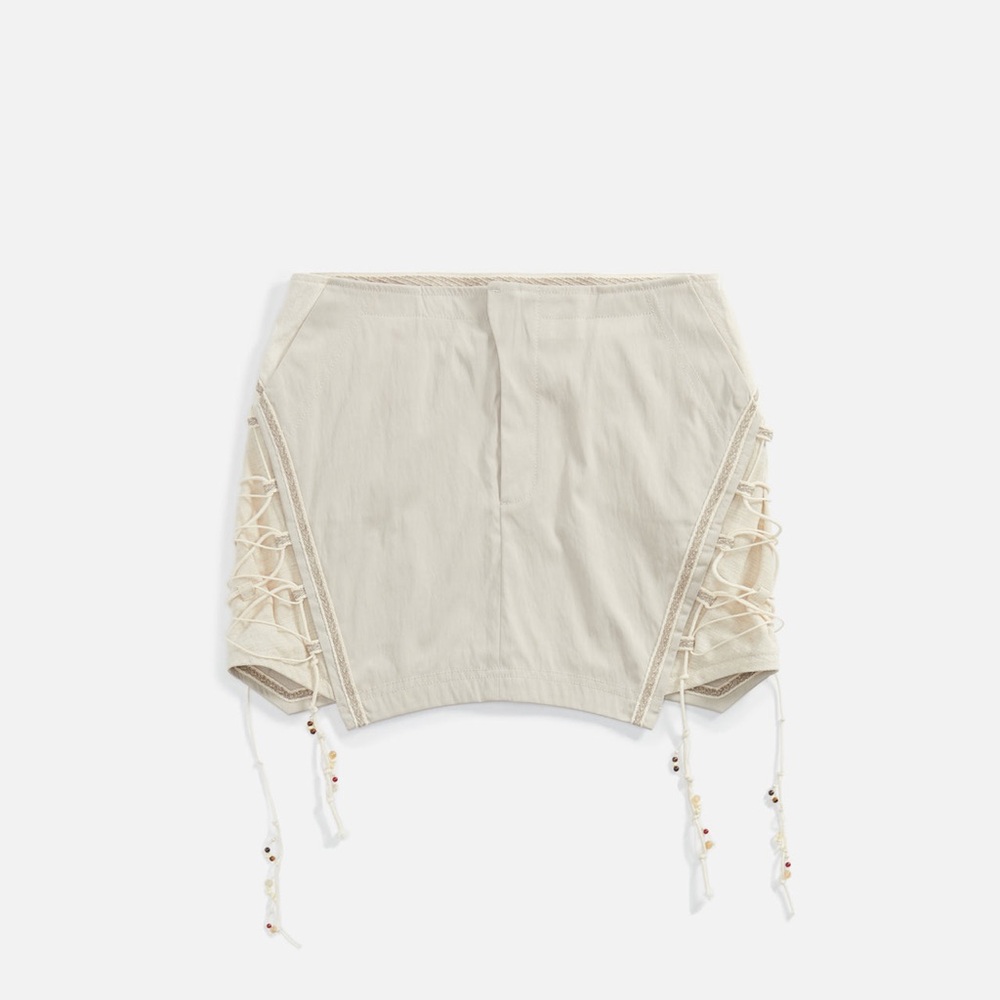 Hyein Seo boho laced mini skirt in oatmeal SOLD OUT